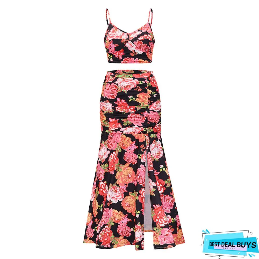 Slit Print Sexy Two-Piece Dress Plus Size