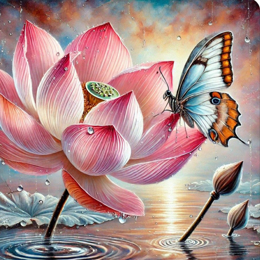 Lotus Butterfly 30*30cm(canvas) full round drill diamond painting