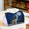 Diamond Art Tissue Box Cover DIY PU Desktop Organizer Large(WOLF)