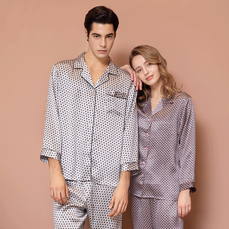25 MOMME Pyjama en soie à pois polka couple - SOIE PLUS