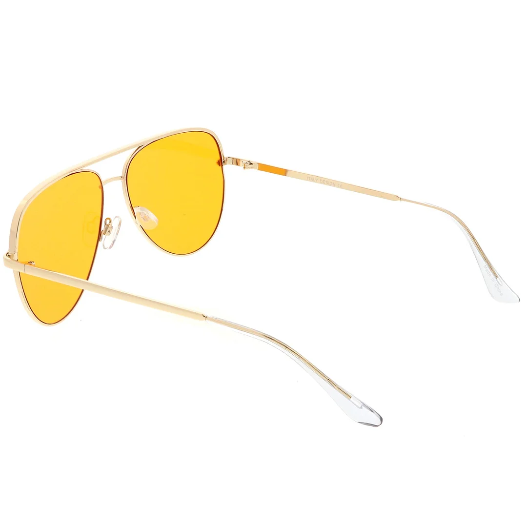Premium Oversize Metal Aviator glasses With Colored Flat Lens And Crossbar 60mm