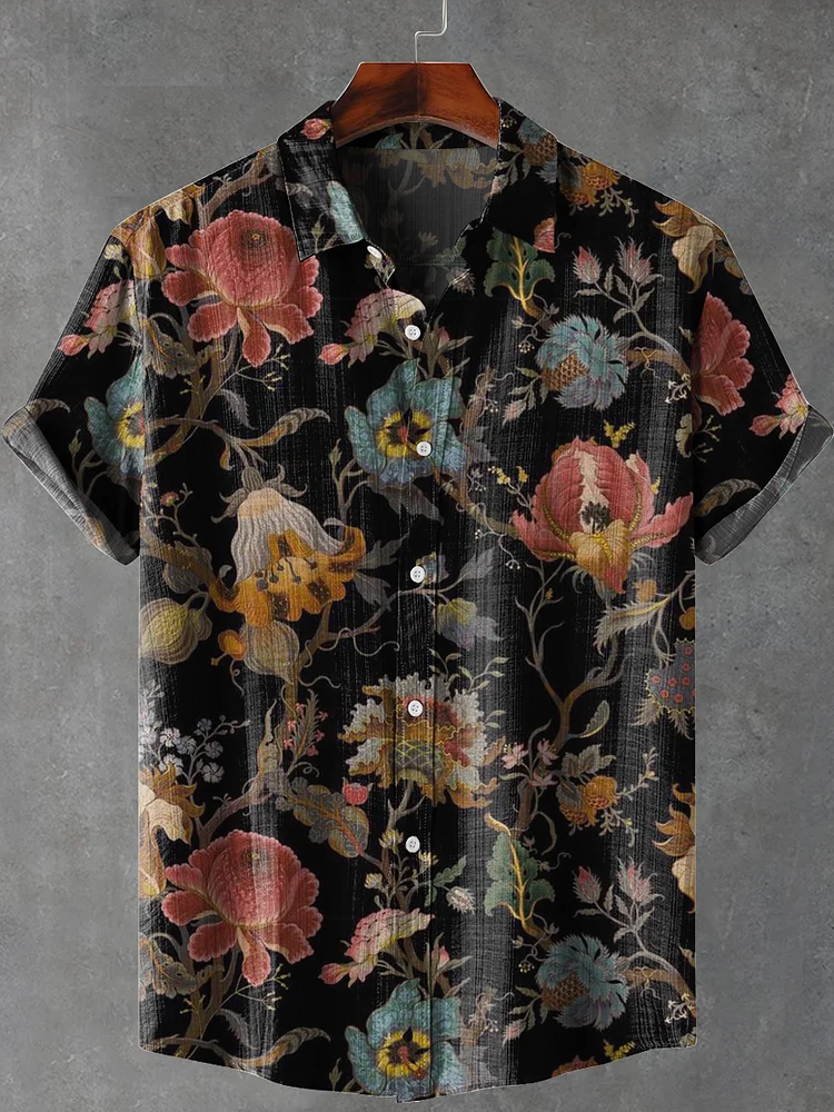 Vintage Flowers Vintage Print Casual 100% Cotton Shirt