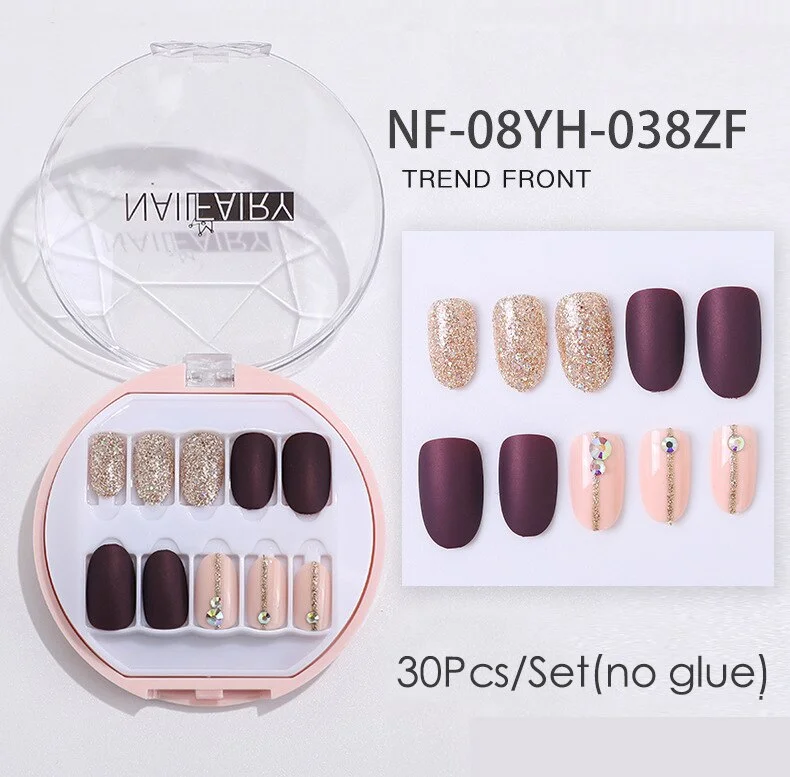 Fake Nails Press Coffin False with Glue Set Packaging Full Artificial Short Kiss Detachable Stick Designs Art Tipsy Cover Box-Nail Inspo