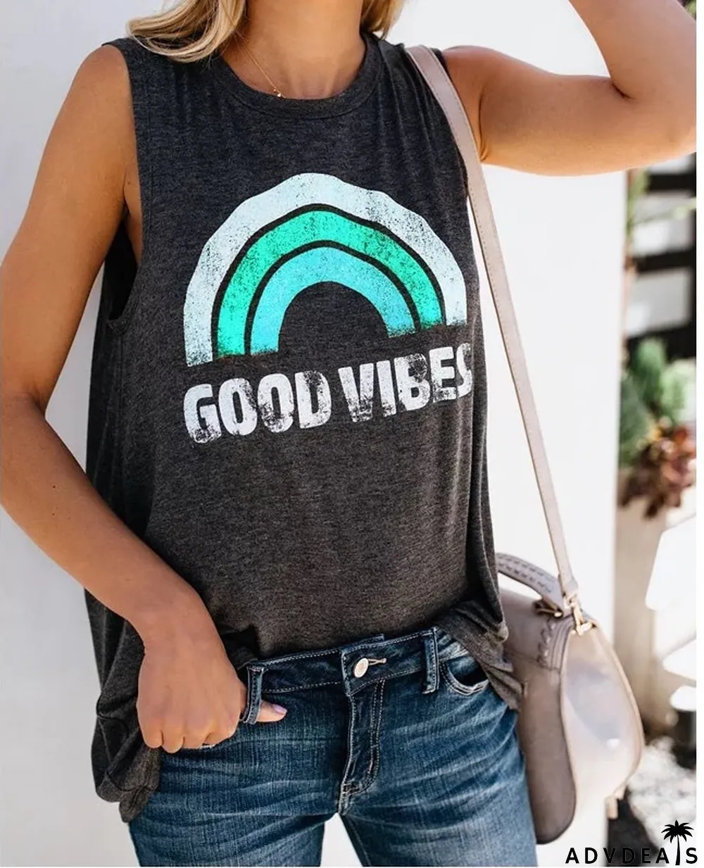 Summer Women'S Tank Top Letter Print Round Neck Sleeveless T-Shirt