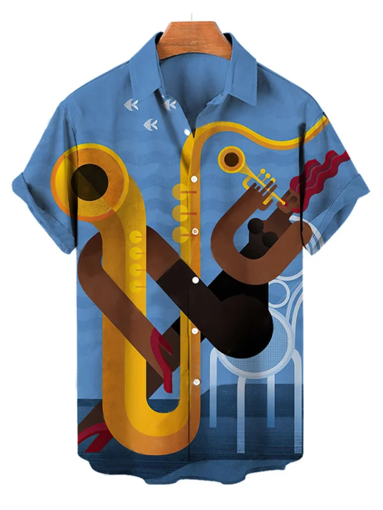 BrosWear Printed Musical Instrument Notes Short Sleeve Shirt