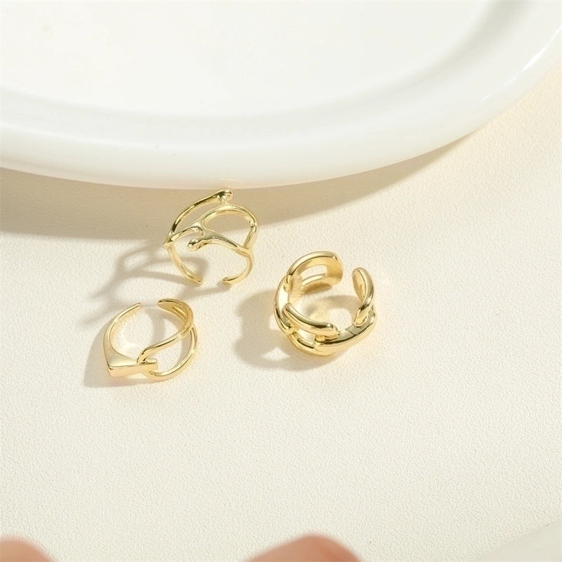 Minimalist Geometric Copper Twist 14k Gold Plated Open Rings