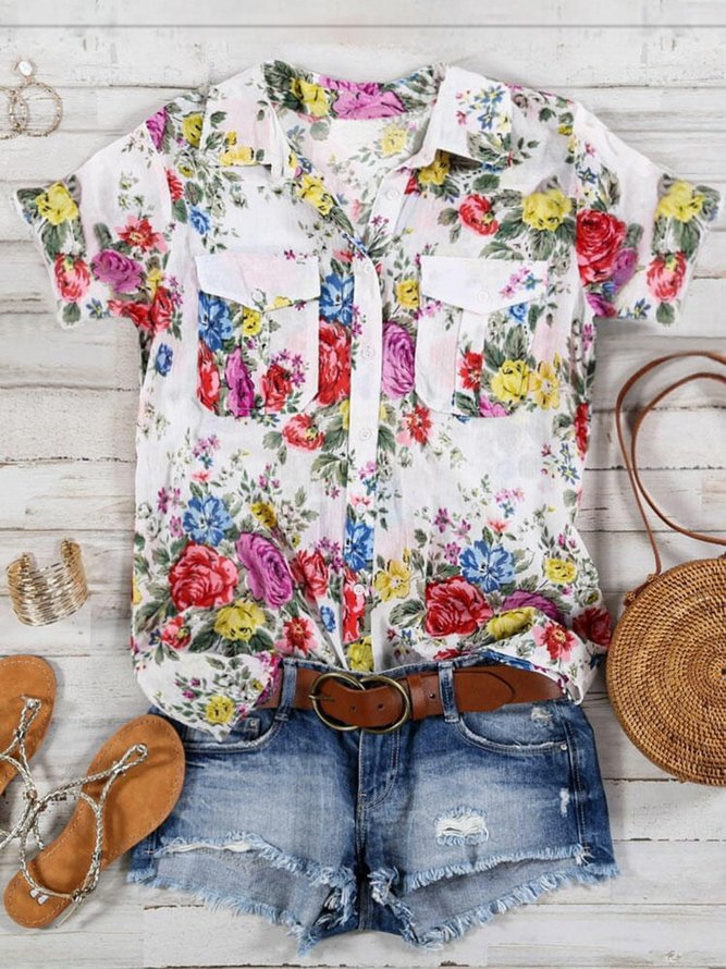 Buttoned Floral Formal Shift Shirt