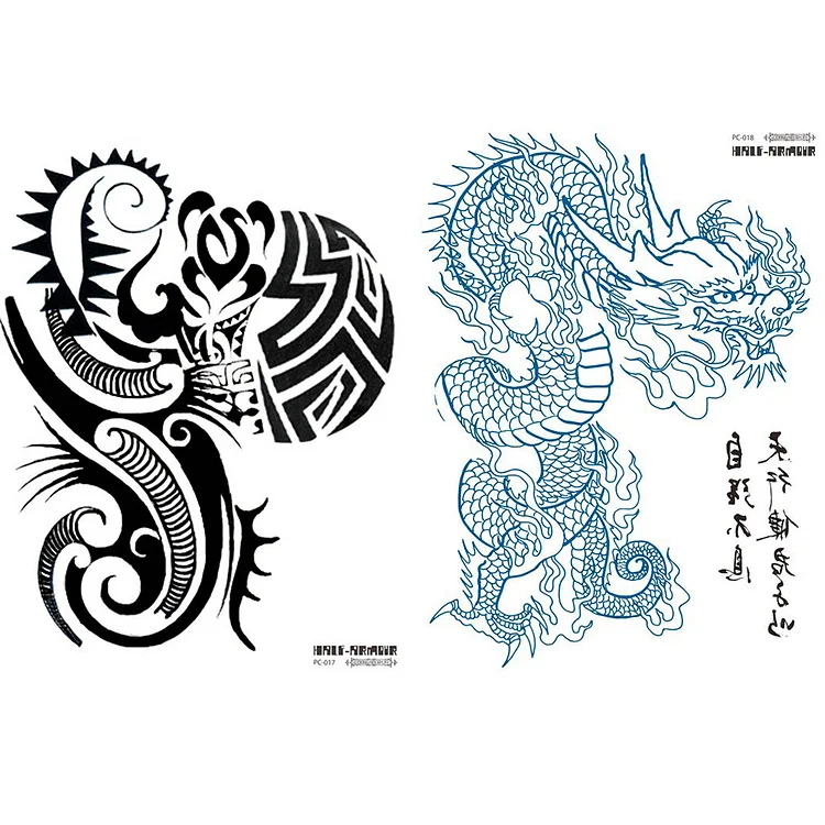 2 Sheet Shoulder Totem Dragon Large Temporary Tattoos