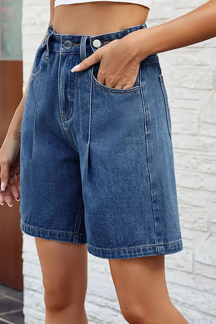 Adjustable Waist Denim Bermuda Shorts