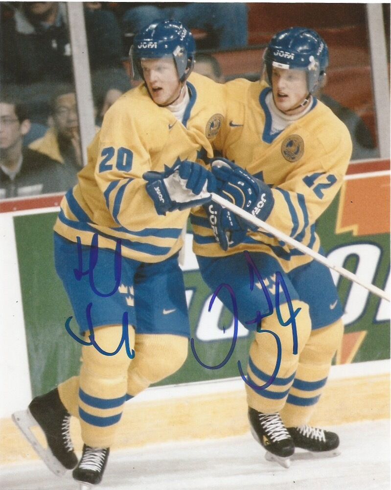 Sweden Daniel & Henrik Sedin Dual Signed Autographed 8x10 Photo Poster painting COA B