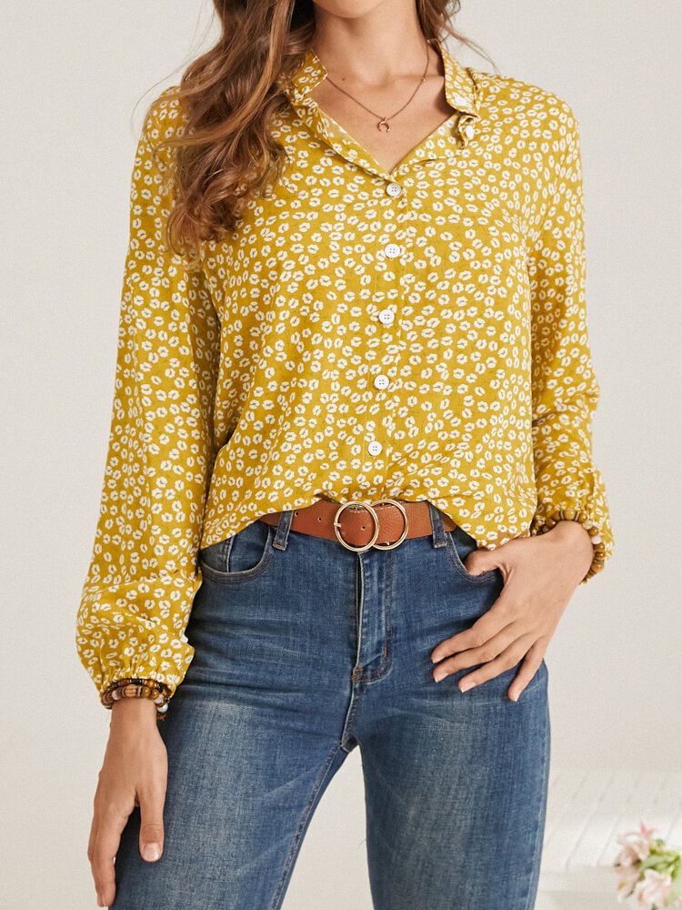 Stand Collar Long Sleeve Floral Print Button Women Casual Blouse P1846038