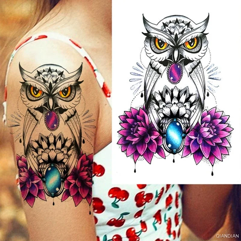 Large Tiger Lion Black Flower Fake Tattoo Sticker For Women Rose Fox BirdTemporary Tattoos DIY 3D Water Transfer Tatoos Girl Man