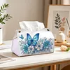 Blue Flowers Butterfly DIY PULeather Diamond Painting Tissue Box for Adults Beginners Gem Art Painting Napkin Holder for Living Room Bedroom Bathroom Table Decor