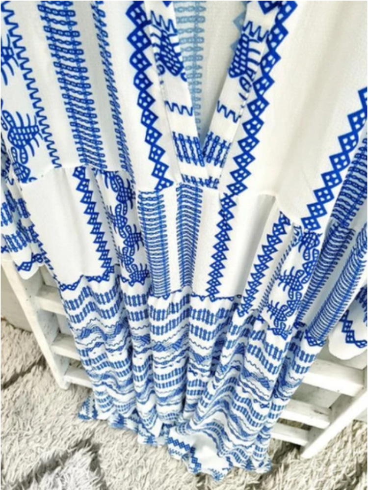 Geometric Print Long Dress Bohemian Style Long Dress Ladies Dress-vocosishoes