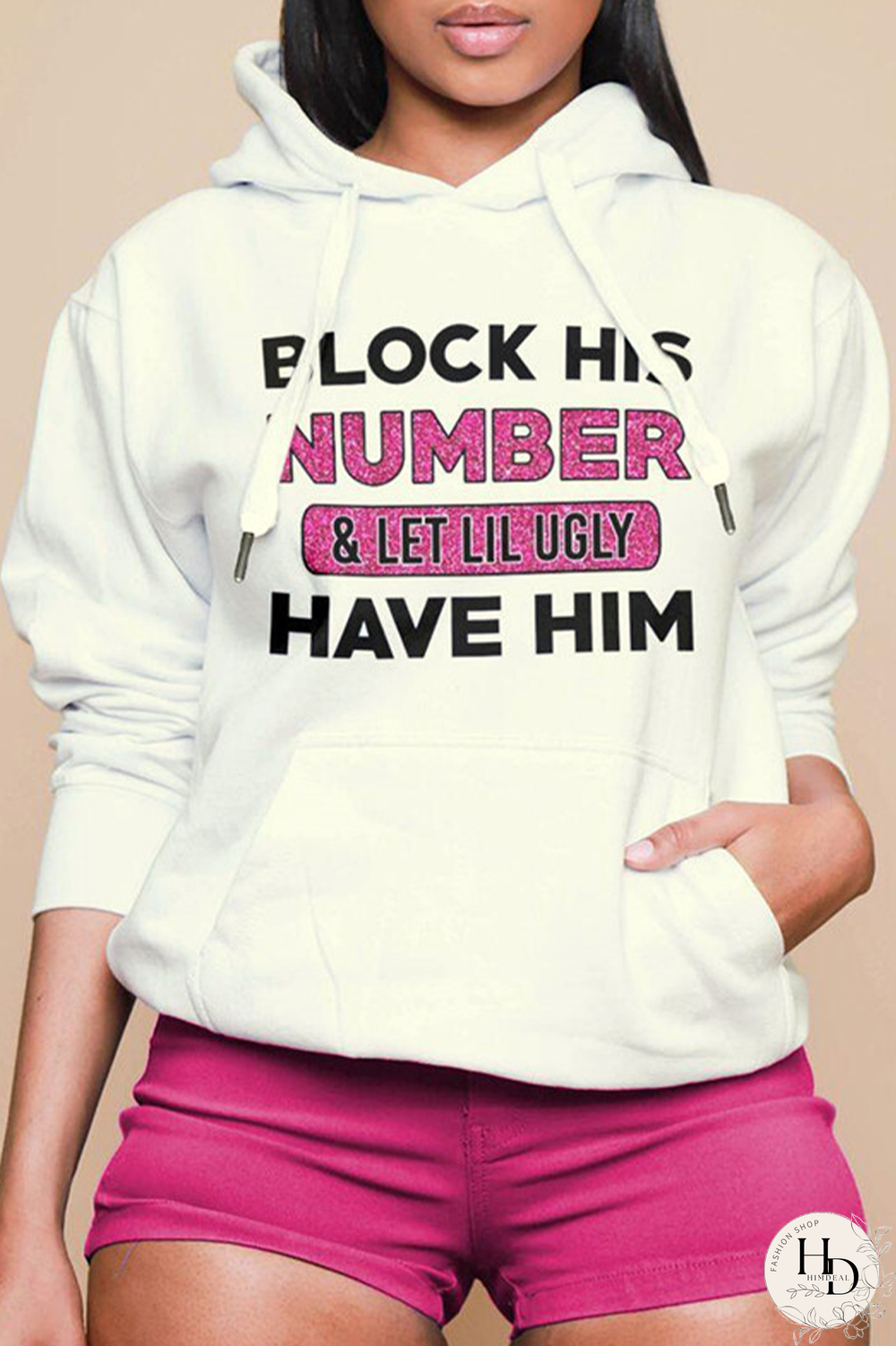 Black Street Print Letter Hooded Collar Tops