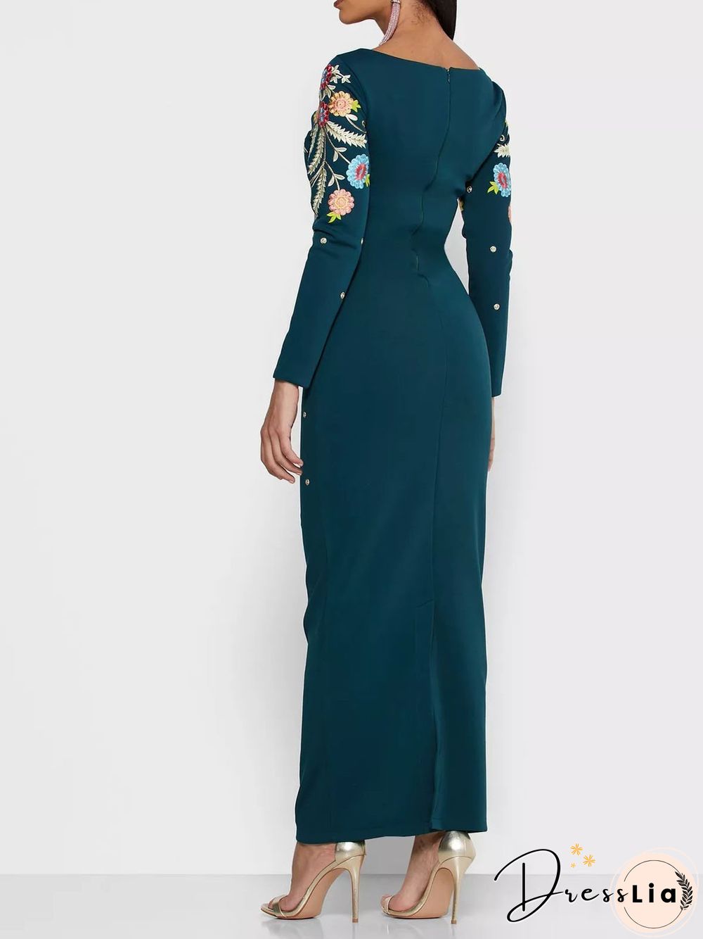 Embroidery Women Long Sleeve Round Neck Dress