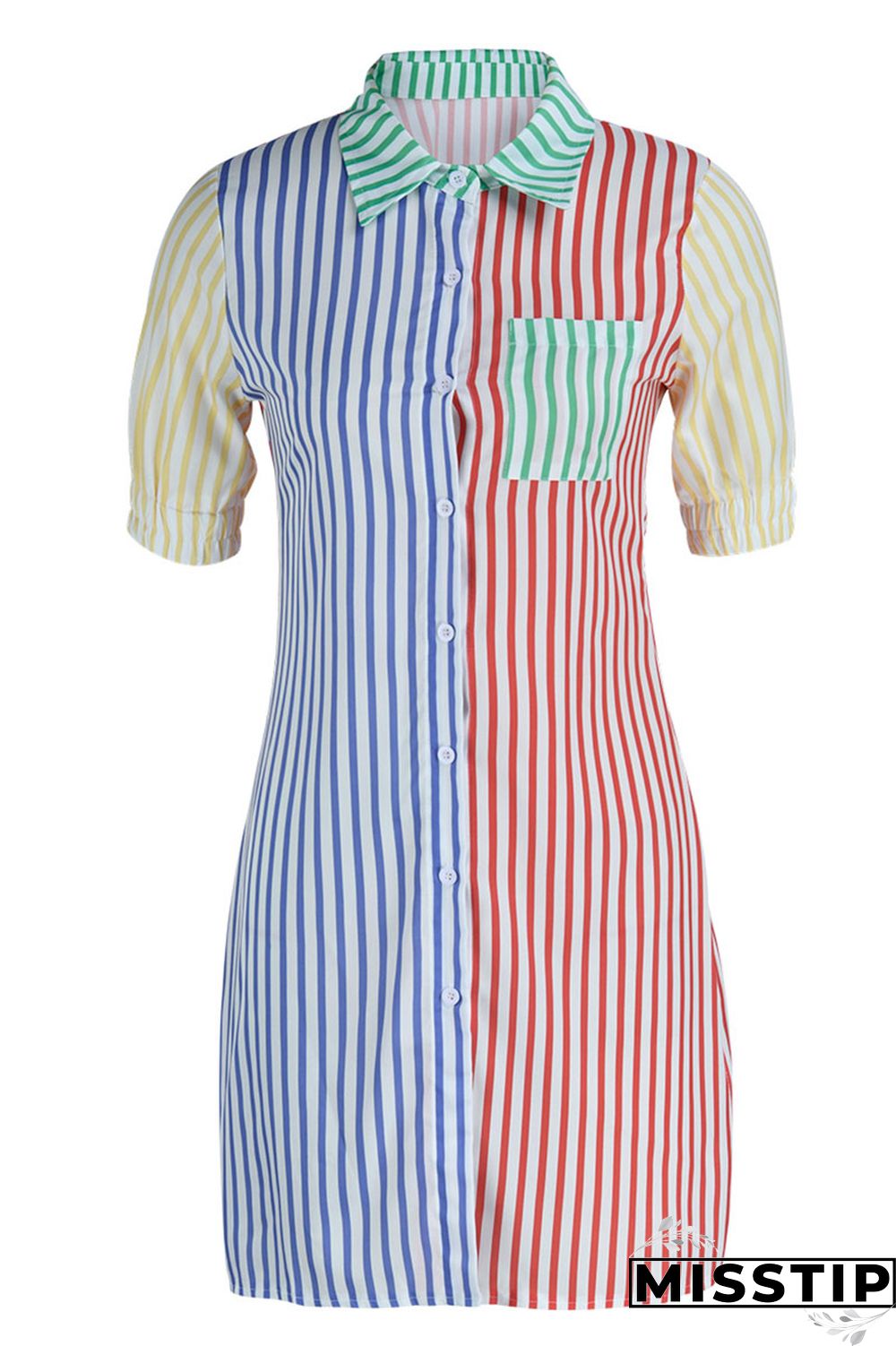 Tangerine Red Casual Print Patchwork Buckle Turndown Collar Dresses