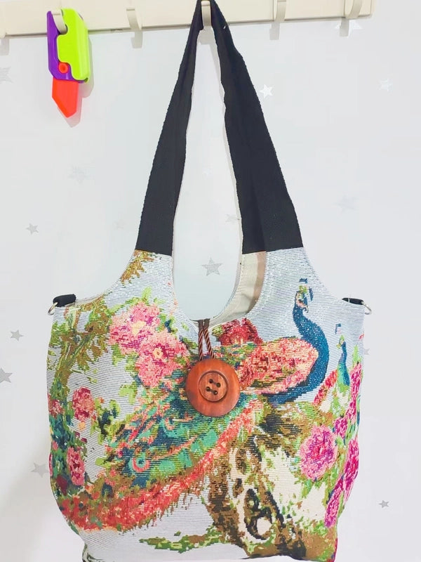 Women’s Large Canvas Elephant Ethnic Style Square Zipper Shoulder Bag