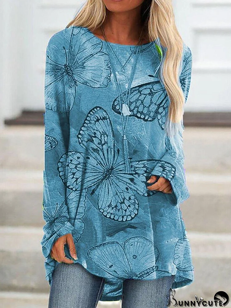 Women's Scoop Neck Long Sleeve Printed Tops