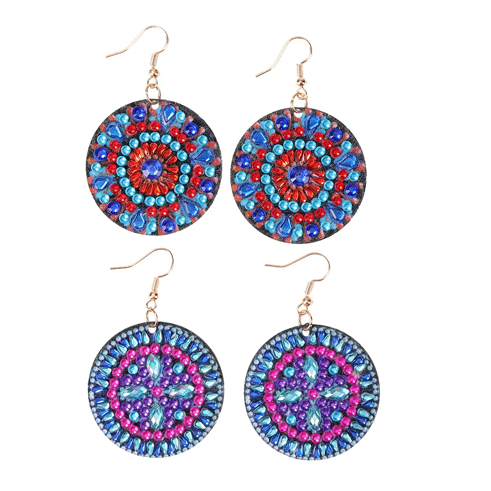 4pcs DIY Diamond Painting Mandala Patterns Stud Earrings for Women(Double Sided)