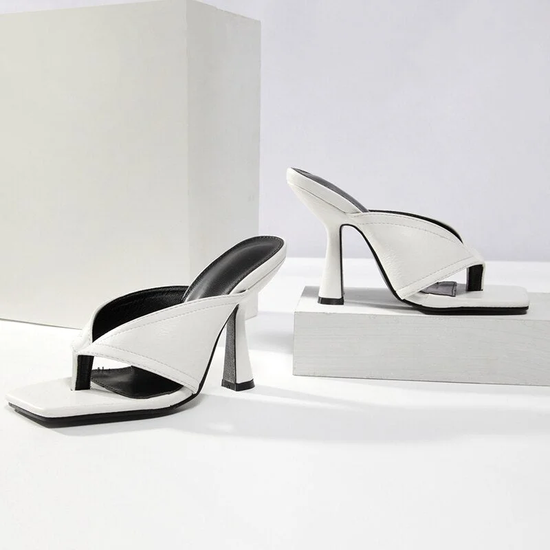 2021 Women Temperament White Office High Heels Summer Fashion Personality Flip Flops Slip-on Comfortable Ladies  Women Shoes