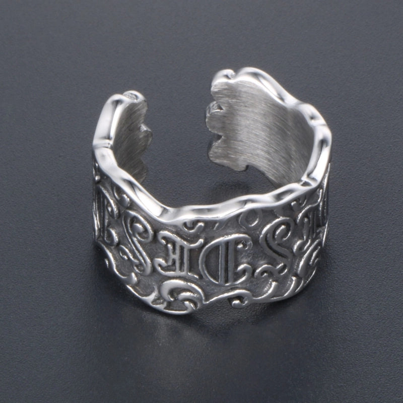 Jewelry Retro Vintage Style Punk Letter Argyle 304 Stainless Steel Asymmetrical Rings
