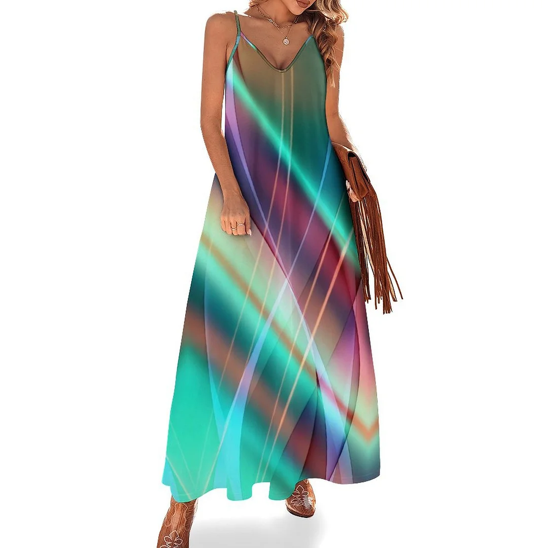 Style & Comfort for Mature Women Plus Size Printed Sling Casual Women Maxi Dress in Pattern Abstract, Green, Red