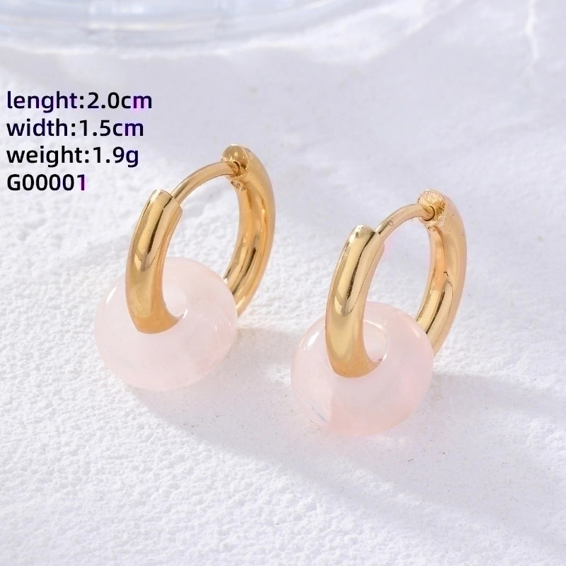 2 Pieces Retro Minimalist Round Plating 304 Stainless Steel Natural Stone Gold Plated Earrings