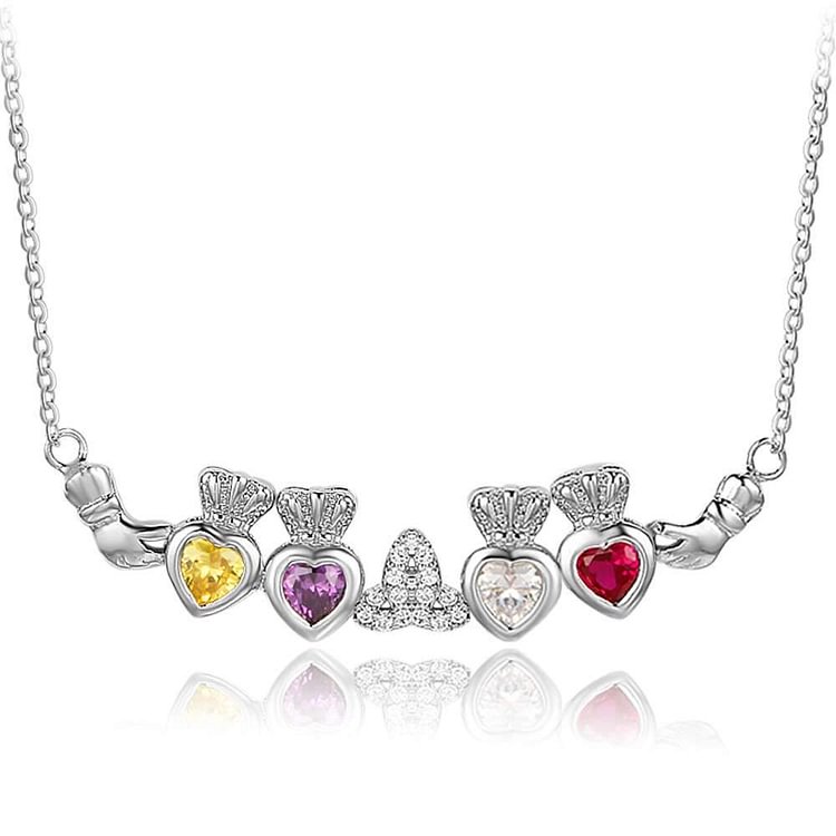 S925 Sterling Silver Personalized Claddagh Necklace with 4 Birthstones