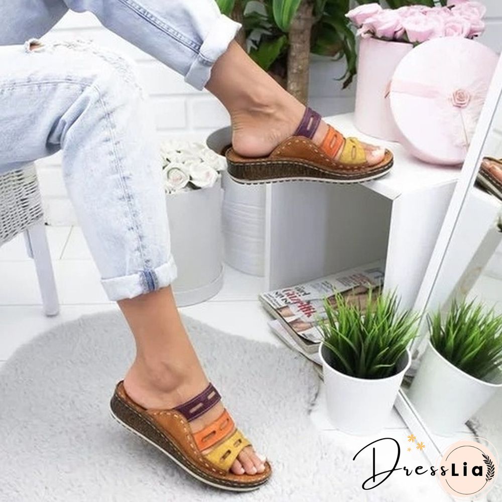 Women Summer Fashion Low Heels Sandals Open Toe Outdoor Slippers Slides Gladiator Wedge Slippers