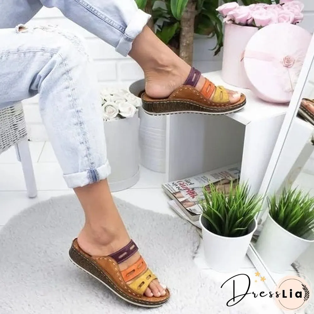 Women Summer Fashion Low Heels Sandals Open Toe Outdoor Slippers Slides Gladiator Wedge Slippers
