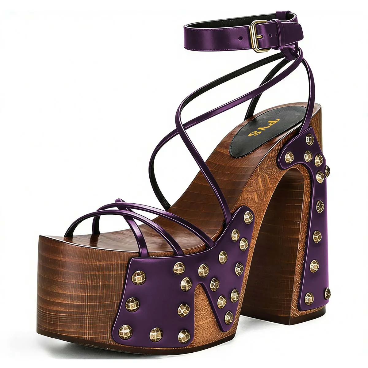 Elegant Purple Strappy Studded Platform Heel Ankle Strap Sandals Nicepairs