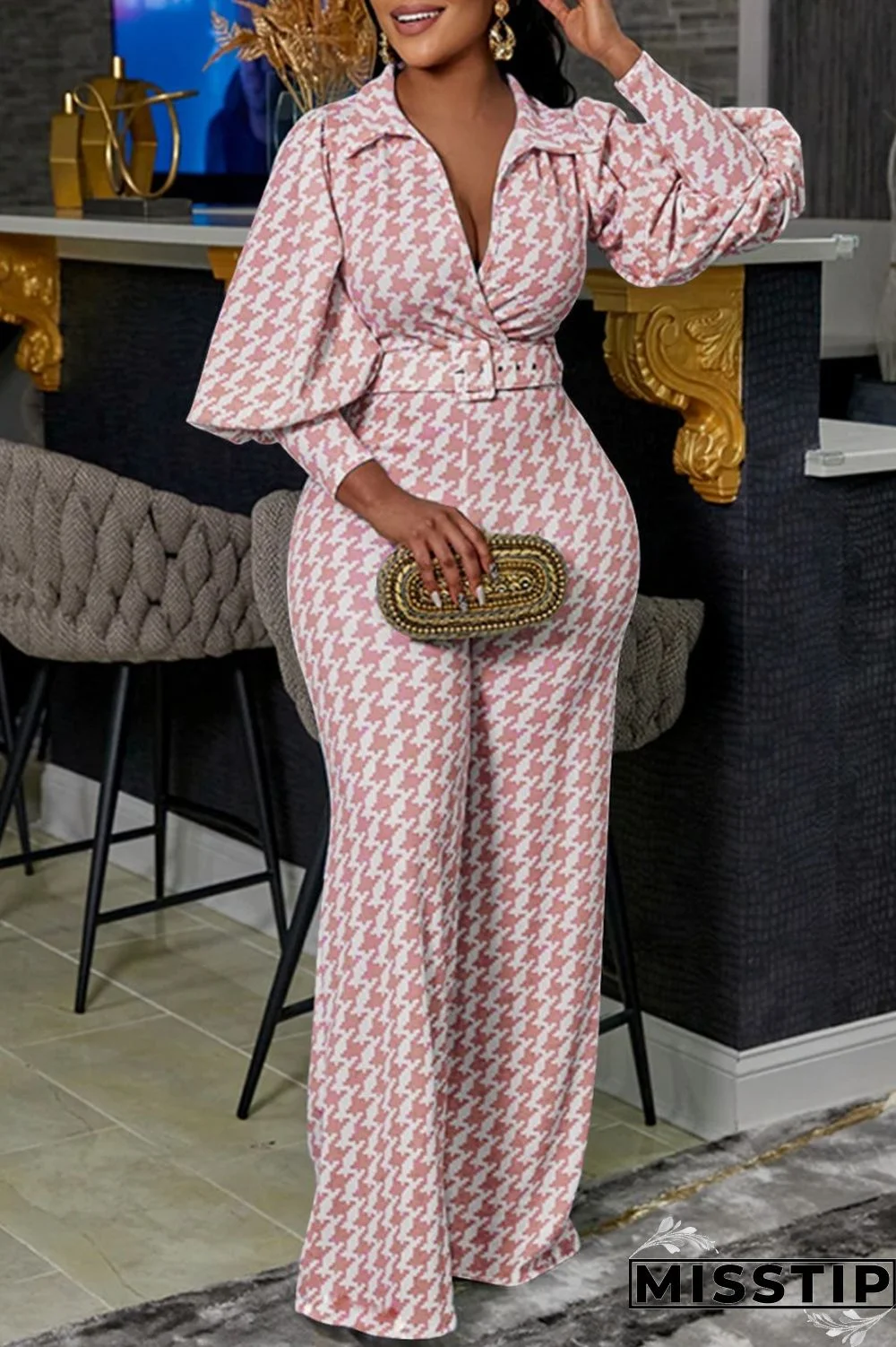 Blue Casual Print Patchwork With Belt Turndown Collar Long Sleeve Two Pieces