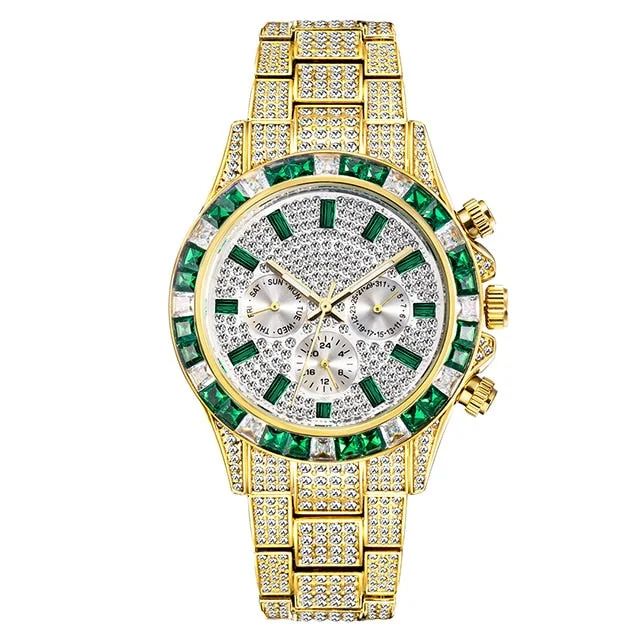 Emerald Green Baguette Bezel Chronograph Watch