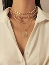 Embossed Portrait Pendant Geometric Chain Retro Multilayer Necklace