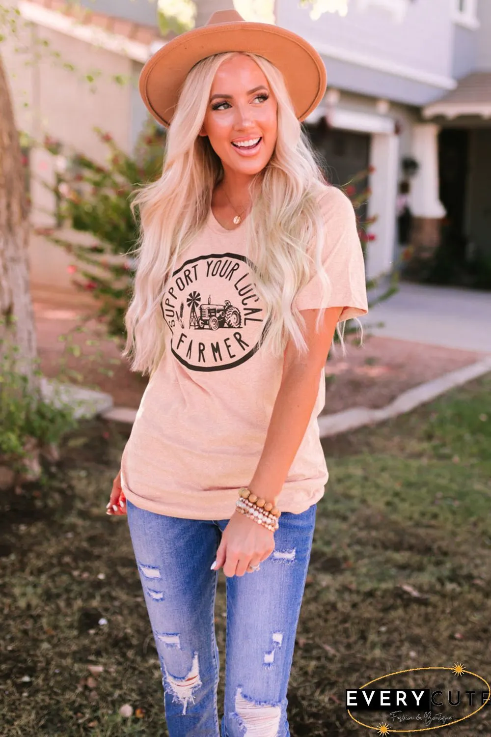 Pink Support Your Local Farmer Graphic Tee