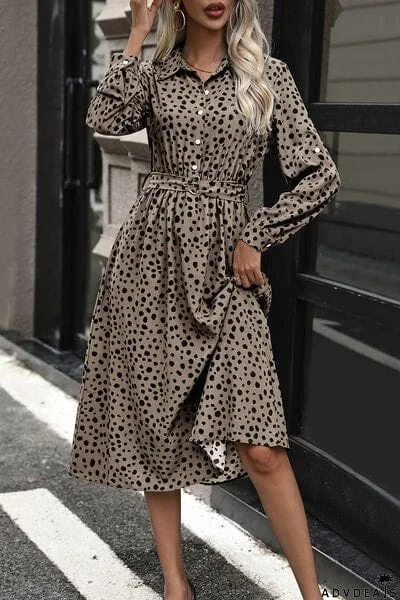 Polka Dot Tied Button Up Dress