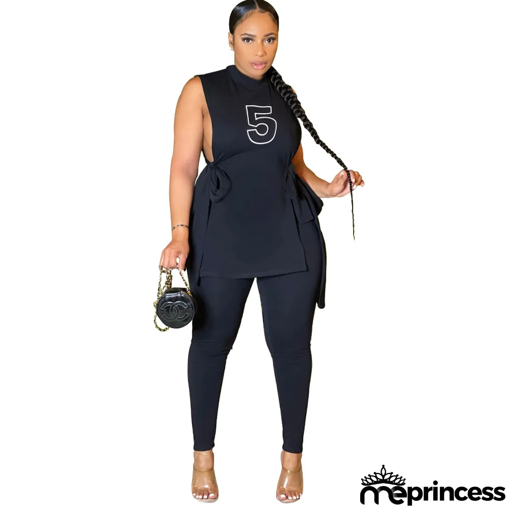 Women's Summer Slit Lace-Up Fashion Printed Two Piece