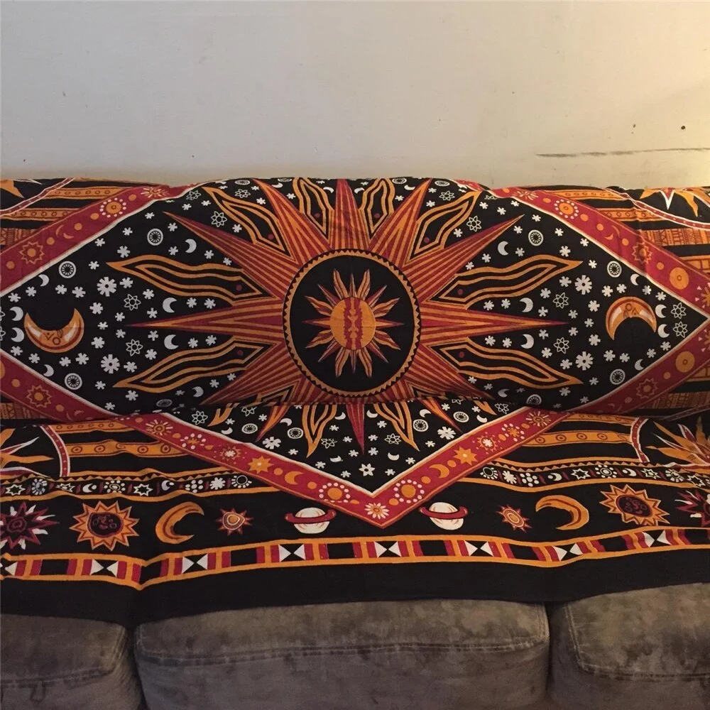 India Tarot Ouija Mandala Tapestry Hippie Psychedelic Tapestry Macrame Wall Hanging Sun Moon Boho Decor Headboard Blanket Picnic