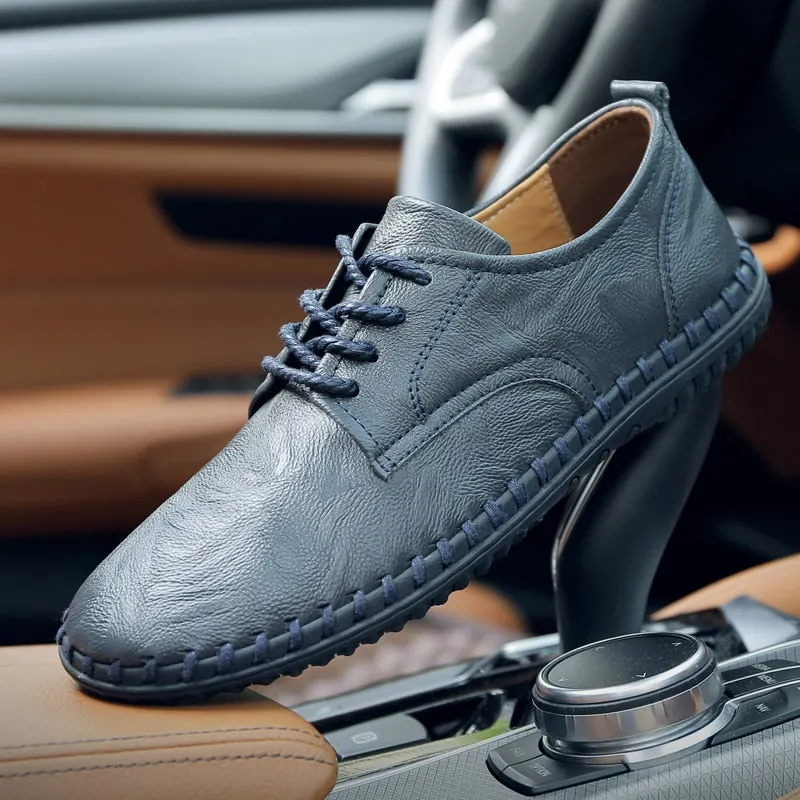 Men genuine Leather Loafer Shoes lace up outdoor Driving Shoes Spring Autumm Flat Footwear Men Fashion Shoes big size 47