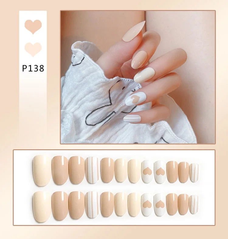 24Pcs/Set French Rhombus Designs False Nail Full Cover Fake Nails with Glue Detachable Wearable DIY Manicure Nail Art Tools-Nail Inspo
