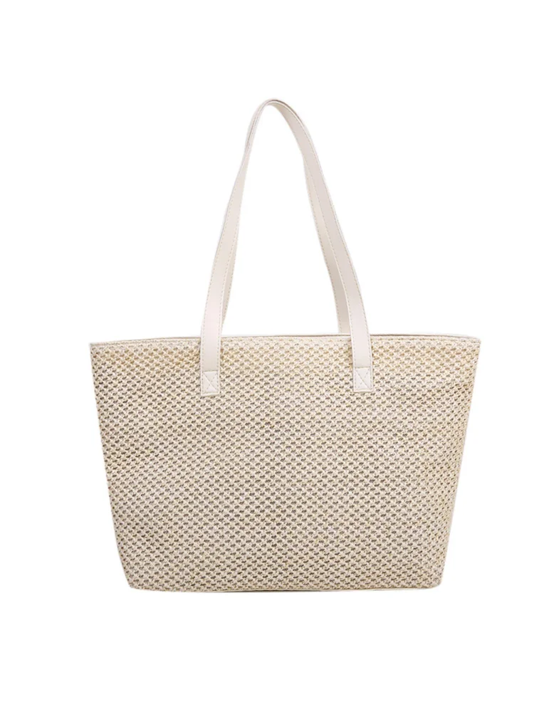 Fashion Women Beach Straw Woven Shoulder Tote Bag Large Handbags (Beige)