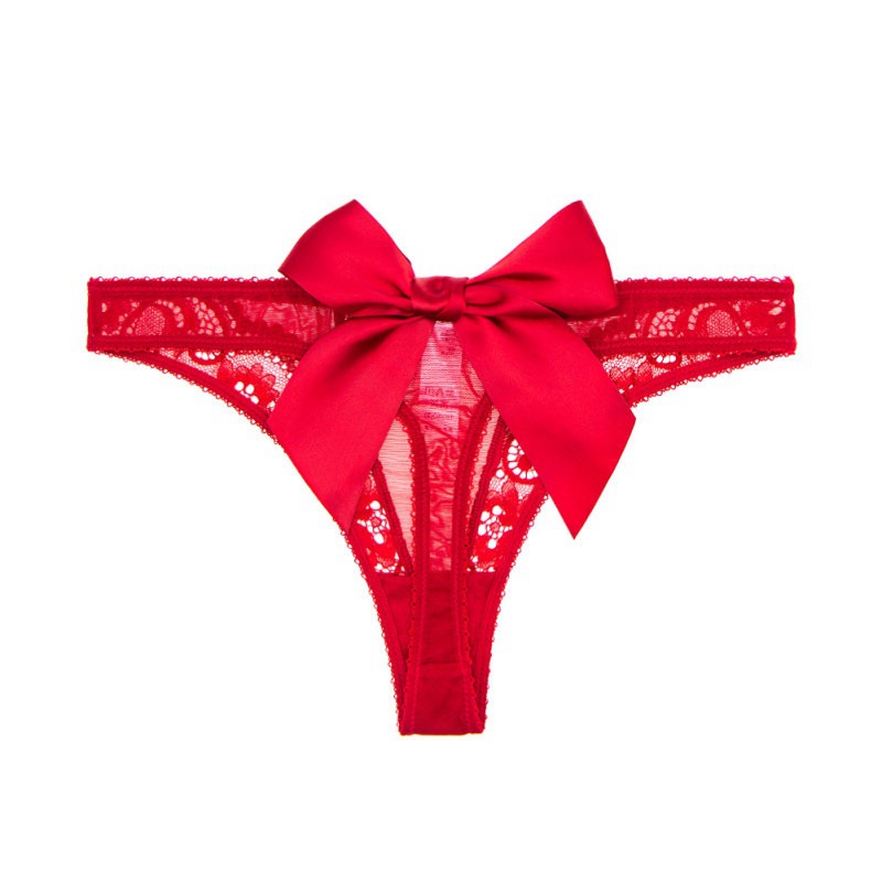 Lovingerie - Alluring Women's Low Rise Thong Panties Featuring Bowknot Sheer Design for a Seductive Style