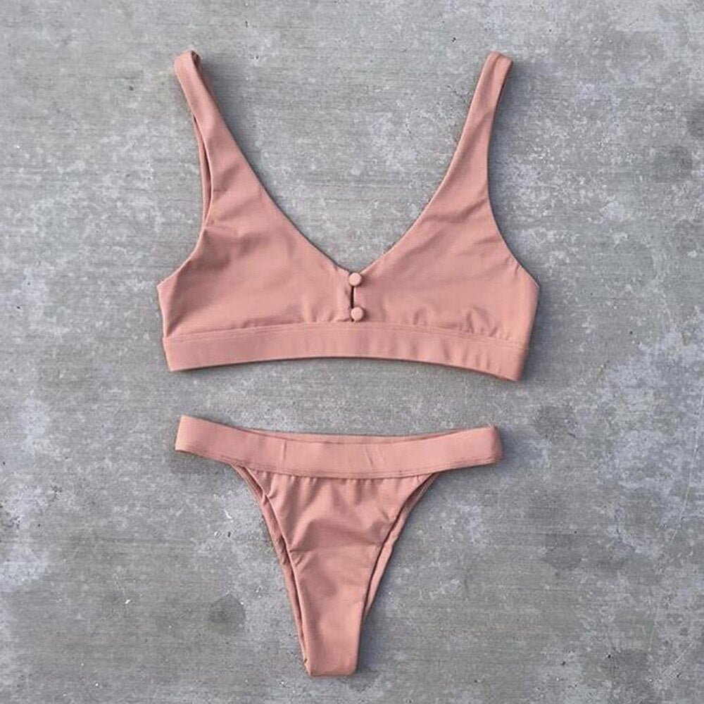 ZTVitality Sexy Bikinis Solid Push Up Bikini 2019 Hot Sale Padded Bra Button Low Waist Thong Swimsuit Swimwear Women Biquini XL