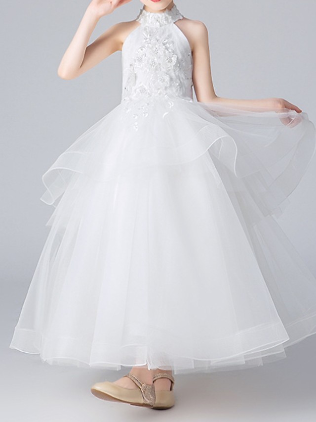 Bellasprom Ball Gown Sleeveless Halter Neck Flower Girl Dress Floor Length With Appliques Bellasprom