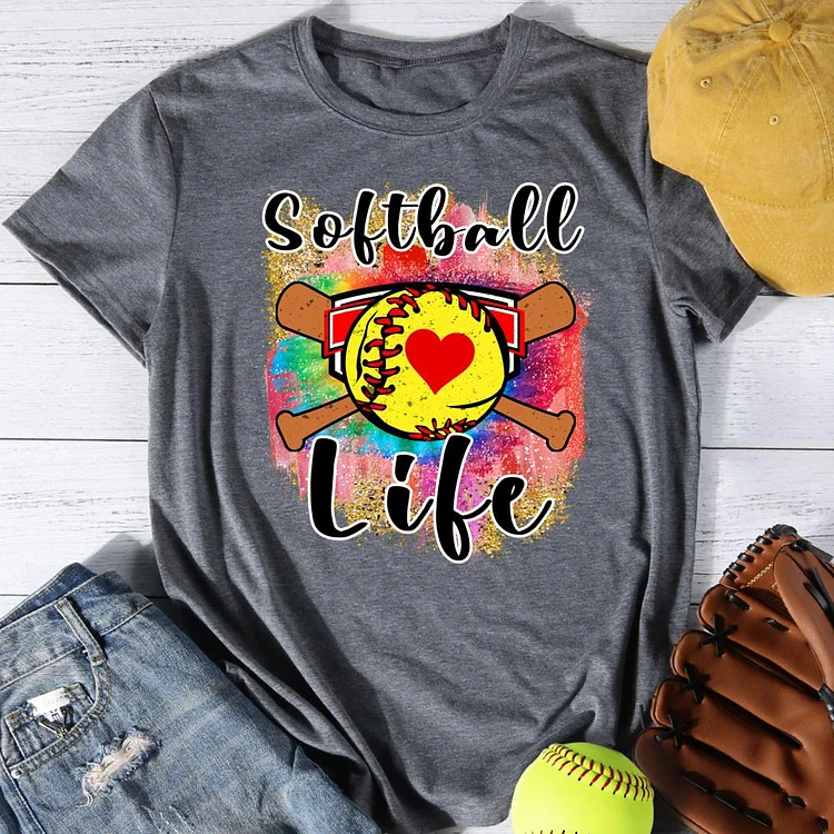 Softball life Round Neck T-shirt-0025849