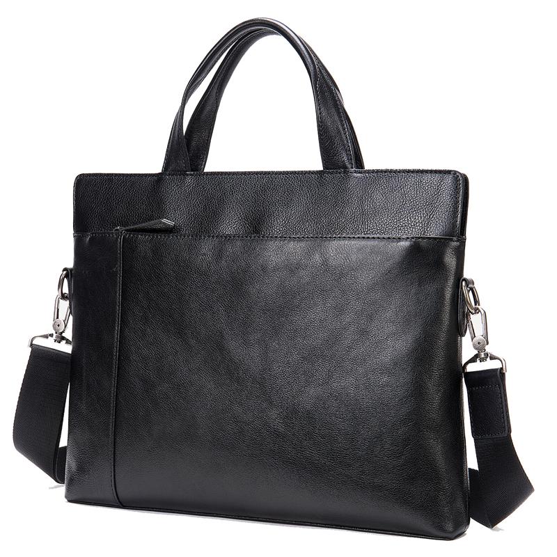 Men's Genuine Leather Casual Business Handbag Solid Color Crossbody Bag