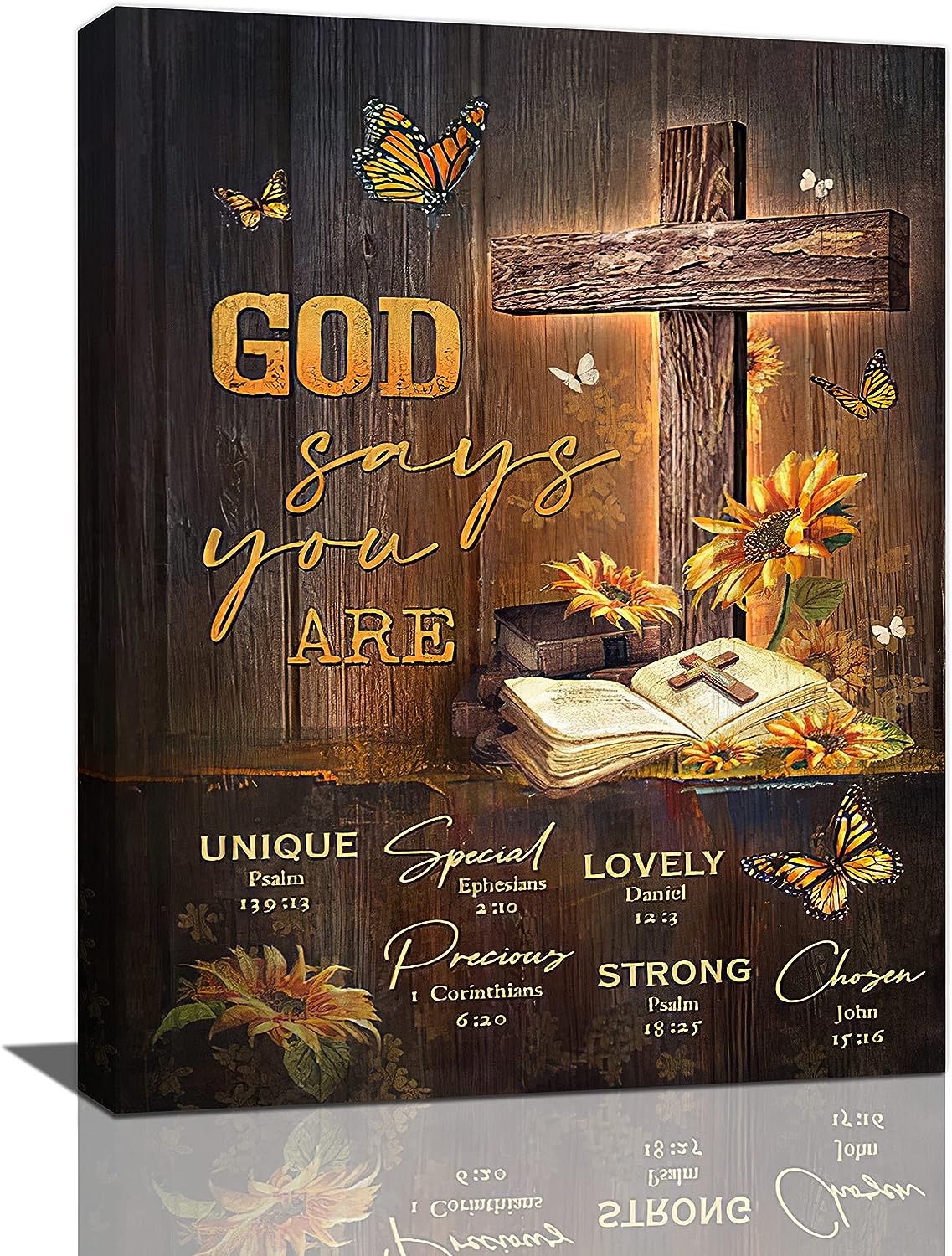 Jesus Religious Wall Art Sunflower Scripture Psalm Quotes Pictures Wall Decor Christian Bible Verse Canvas Painting Print Artwork Modern Home Decor Framed for Living room Bedroom Bathroom 12 inch X16 inch  Cross1