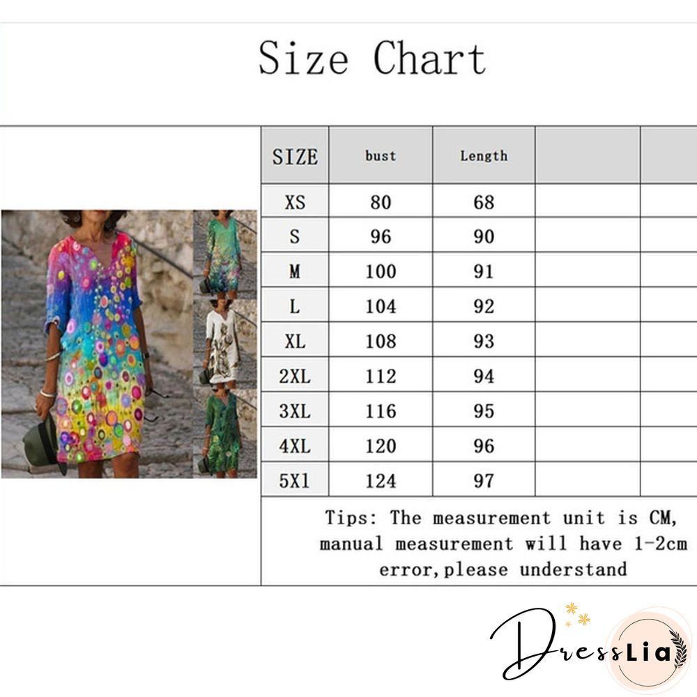 Women Printing Dress Summer V-Neck Half Sleeve A-Line Dresses Female Retro Litera Vintage Loose Dress