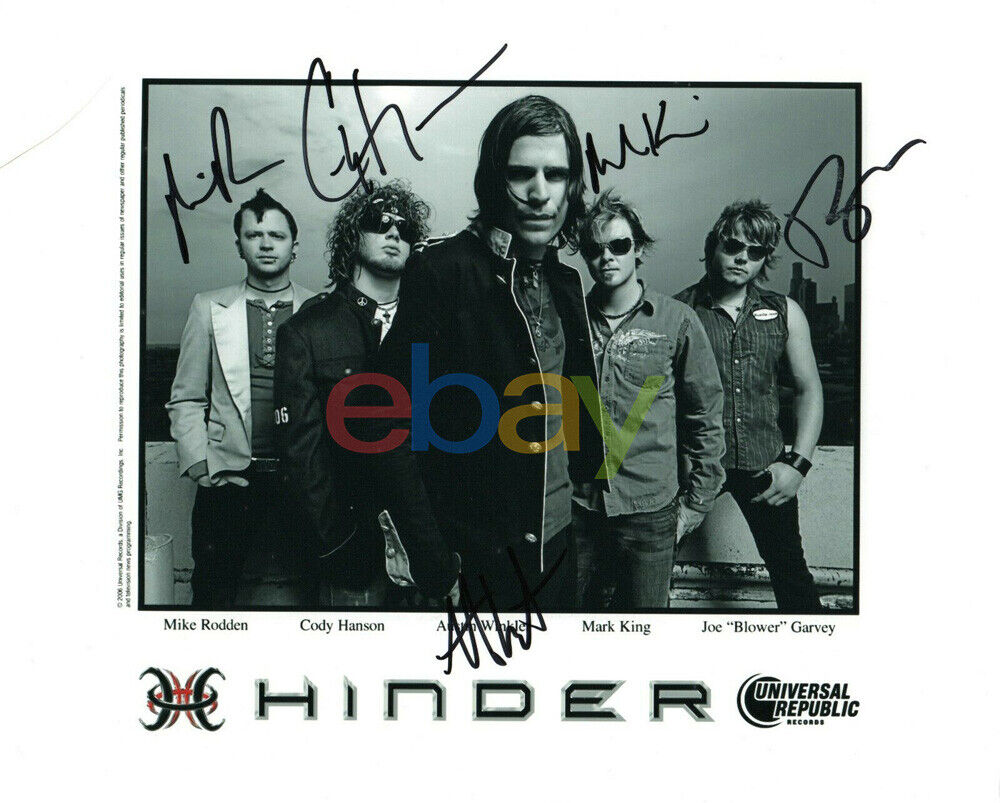 Hinder band SIGNED 8x10 promo Photo Poster painting Autographed by all 5 members reprint